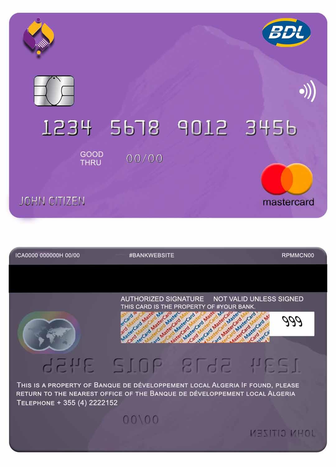 Download Algeria Banque de developpement  mastercard Photoshop template